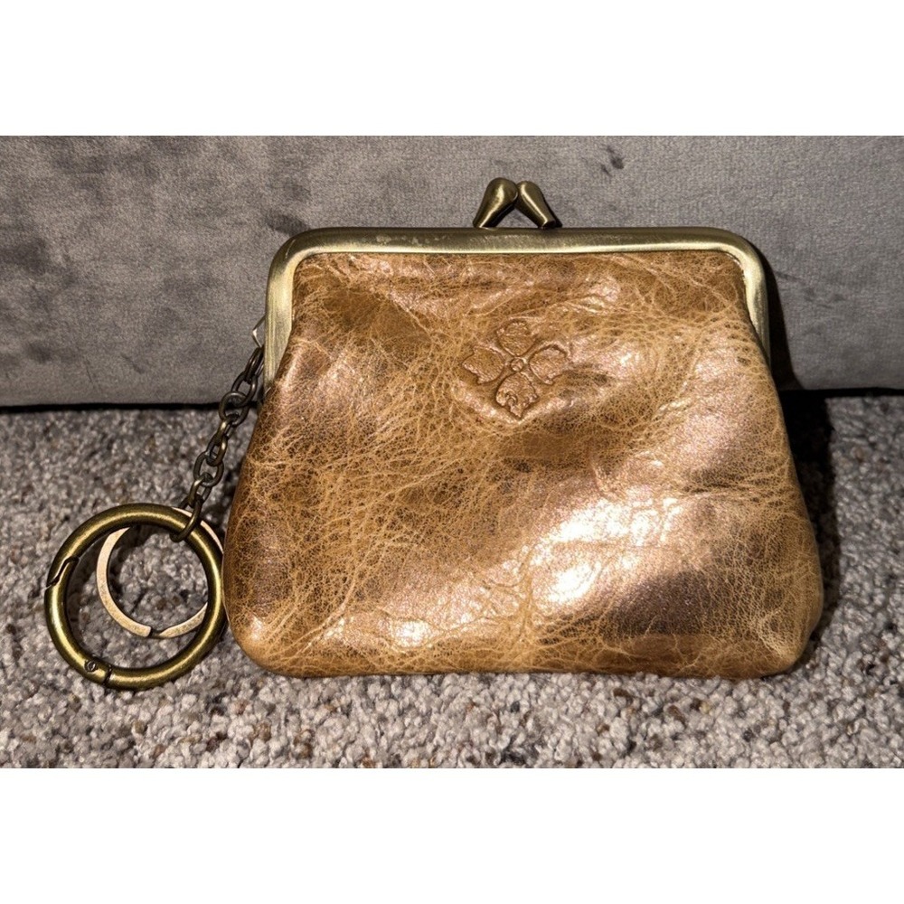Patricia‎ Nash Metallic Bronze Leather Kiss Lock Coin Purse Keychain Wallet